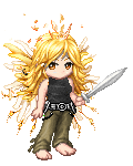 a pixel doll of a girl with long, messy blonde hair, a sleeveless black turtleneck over baggy cargo pants and a chunky belt. She is holding a shortsword and is barefoot.
