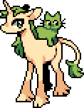 a pale yellow and green unicorn with a green kitty on its back