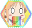 anime kid with blank white eyes barfing rainbow hexagonal stamp