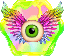 eyeball with two rainbow wings hexagonal stamp