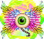 eyeball with four rainbow wings hexagonal stamp