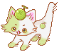 a kitten with a small green melon on its head